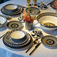 luxury design dinner plates with gold details on christmas table