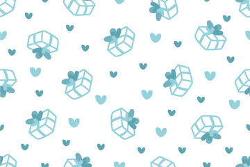 Cute line art gift box and tiny heart doodle pattern