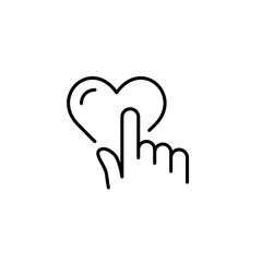 Finger tapping on a heart. Sending positive reaction on social media. Pixel perfect, editable stroke icon