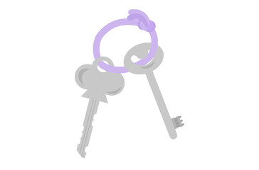 Flat design of two key vector, flat design of two keys in purple rope vector, security key on white background.