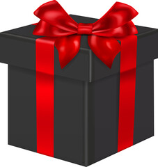 One big black gift box with red ribbons and bow