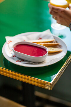 Beetroot pate with bread and cocktail