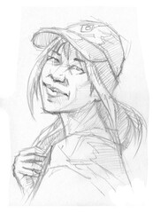 portrait of a person with a pencil sketch for card illustration background
