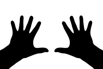 Black silhouette of two male palms. Hand isolated on white background. Vector flat illustration