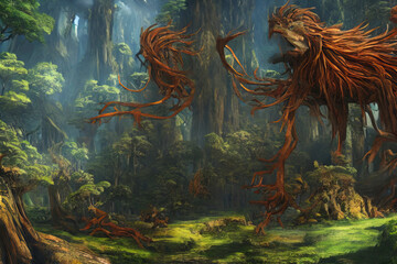 Fototapeta na wymiar Illustration of dark fantasy forest, generated with AI