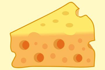Cheese illustration with big holes, cartoon illustration.