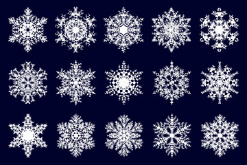 Abstract snowflakes isolated on dark background. Snow flake collection for your design projects.