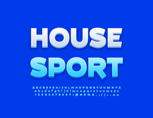 Vector modern poster House Sport. Blue trendy Font. 3D stylish Alphabet Letters, Numbers and Symbols set