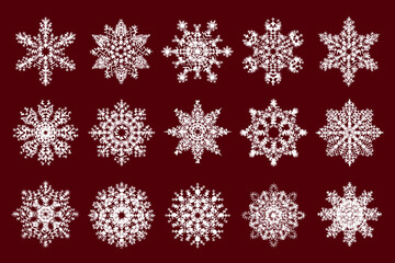 Abstract snowflakes isolated on dark background. Snow flake collection for your design projects.