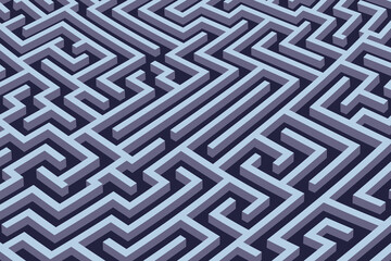 Maze background. Labyrinth with walls and paths, isometric, 3D rendering, abstract backdrop.