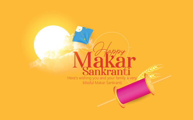 Happy Makar Sankranti Festival with Kites, Cloud and Sun - obrazy, fototapety, plakaty