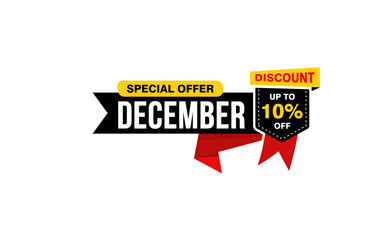 10 Percent december discount offer, clearance, promotion banner layout with sticker style.