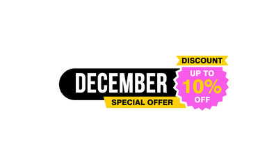 10 Percent december discount offer, clearance, promotion banner layout with sticker style.