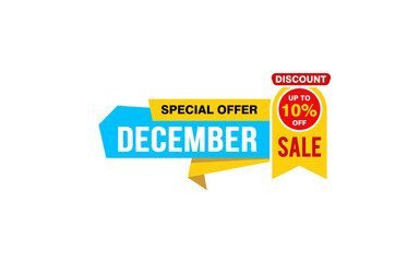 10 Percent december discount offer, clearance, promotion banner layout with sticker style.