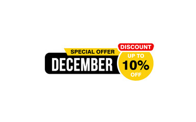 10 Percent december discount offer, clearance, promotion banner layout with sticker style.