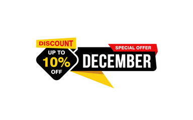 10 Percent december discount offer, clearance, promotion banner layout with sticker style.
