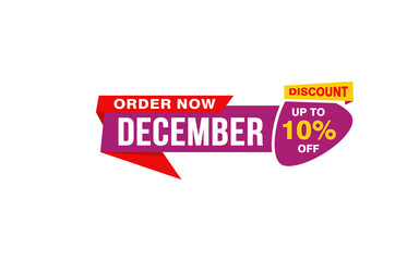 10 Percent december discount offer, clearance, promotion banner layout with sticker style.