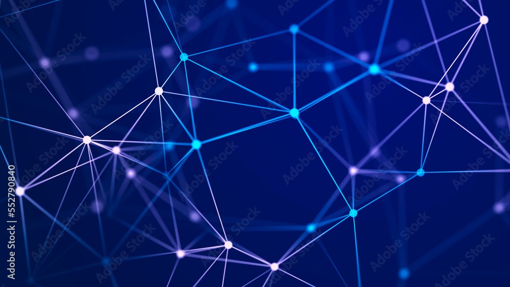 Poster connection of colored lines and shapes in space. big data visualization. digital background. 3d rend