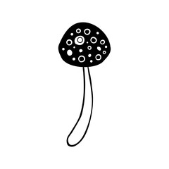Magic mushrooms. Psychedelic hallucination. Outline vector illustration isolated on white. 60s hippie art. Coloring book for kids and adults.
