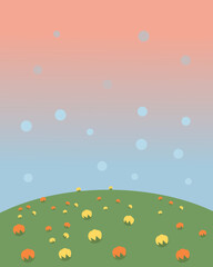 orange sky background with grass and flowers
