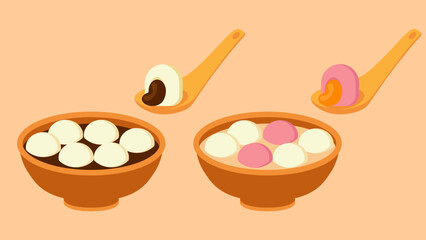 Sweet rice balls soup with black sesame and peanut paste. Asian food for celebrating Chinese New Year's Eve, Mid-Autumn Festival or Lantern Festival