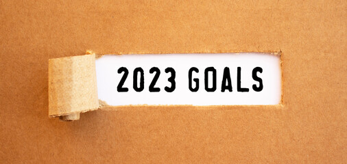 Text 2023 GOALS appearing behind torn brown paper.