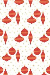 Christmas card with Christmas toys in a minimalist modern style. Template for postcards, invitations, congratulations, web, social networks, print. Pattern..