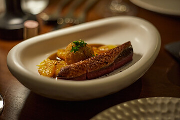 Dry aged duck breast with potato croquet