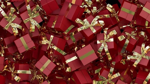 Falling large Christmas gift box present transition red and gold with alpha channel 
