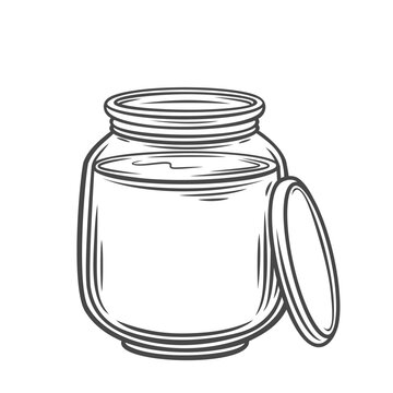 recommend clip art: Glass jar line icon vector illustration. Hand drawn outline bottle with lid and liquid food, package with cap and chocolate spread or cream, jar packaging of honey or sweet syrup, breakfast jam