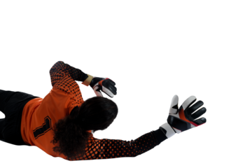 goalkeeper catches the soccer ball during a football match