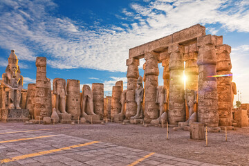 Ancient Luxor Temple, Standing Ramses II statues, First pylon ruins, Egypt