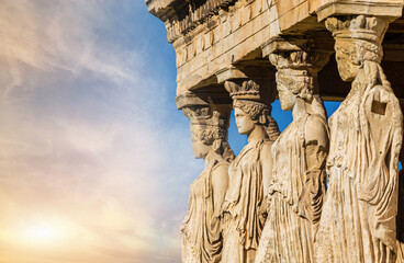 Porch Of Maidens or Cariatides at Erechtheion temple - obrazy, fototapety, plakaty