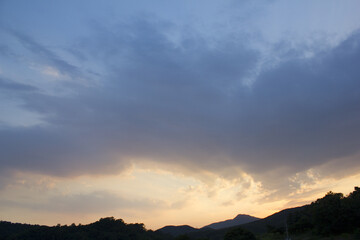 Fototapeta na wymiar Vanilla sky and evening countryside