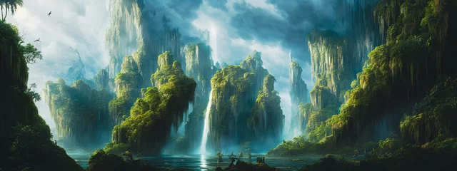Abwaschbare Fototapete Eine wunderschöne Wasserfalllandschaft an einem exotischen Ort. © 4K_Heaven