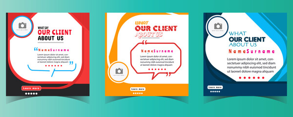 Modern and creative client testimonial social media post design customer service feedback review