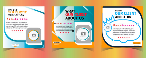 Modern and creative client testimonial social media post design customer service feedback review