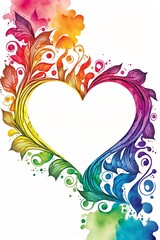 Heart on isolated white background in rainbow watercolors 