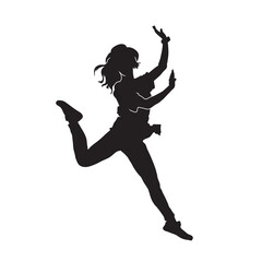 Silhouette of a woman dancing happily. vector illustration on white background.