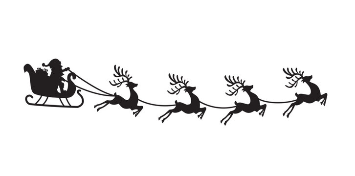 Santa's sleigh and reindeer Christmas vector illustration on white.
