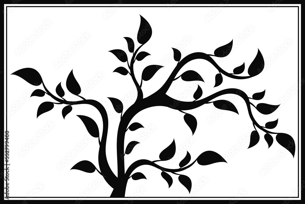 Poster tree branch with leaves. abstract vector twig isolated. botanical illustration.