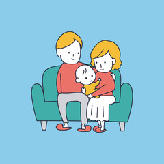赤ちゃんと若い夫婦のイラスト素材｜mayucolor09