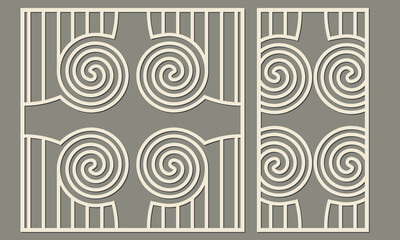 Laser cutting of decorative panels. Abstract geometric pattern of spiral shape and lines. Template for cutting plywood, wood, paper, cardboard and metal.