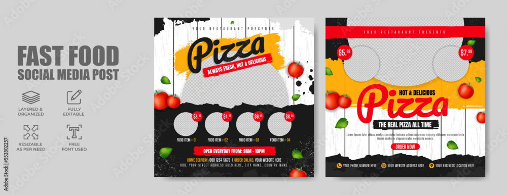 Wall mural fast food restaurant pizza sale business online marketing social media post. food menu promotion fly