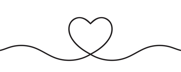Line art continuous heart icon isolated on white background. Love outline symbol. Vector illustration
