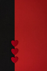 Simple black and red background for greeting with hearts, for Valentine's day or wedding