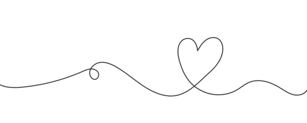 Papier Peint photo autocollant Une ligne Line art continuous heart icon isolated on white background. Love outline symbol. Vector illustration