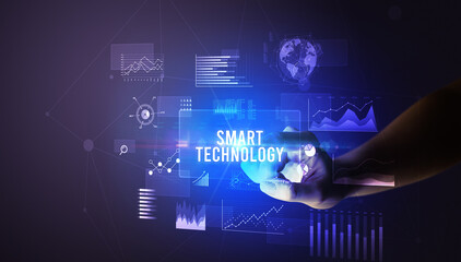 hand touching digital button, modern technology concept