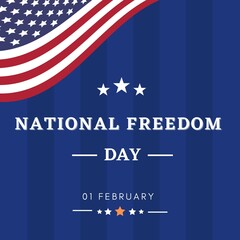 National freedom day instagram Flyer, Poster, banners. February 1st. waving Us flag on blue background. © Riko Aditama