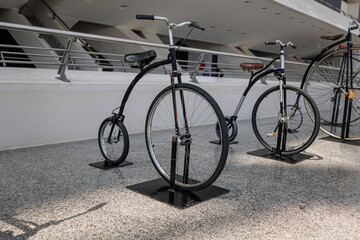 Fototapeta na wymiar Penny Farthing Bicycle Exhibiting inside Museum